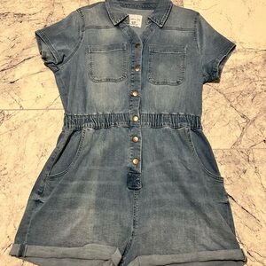 Celebrity Pink Denim Button-Front Romper